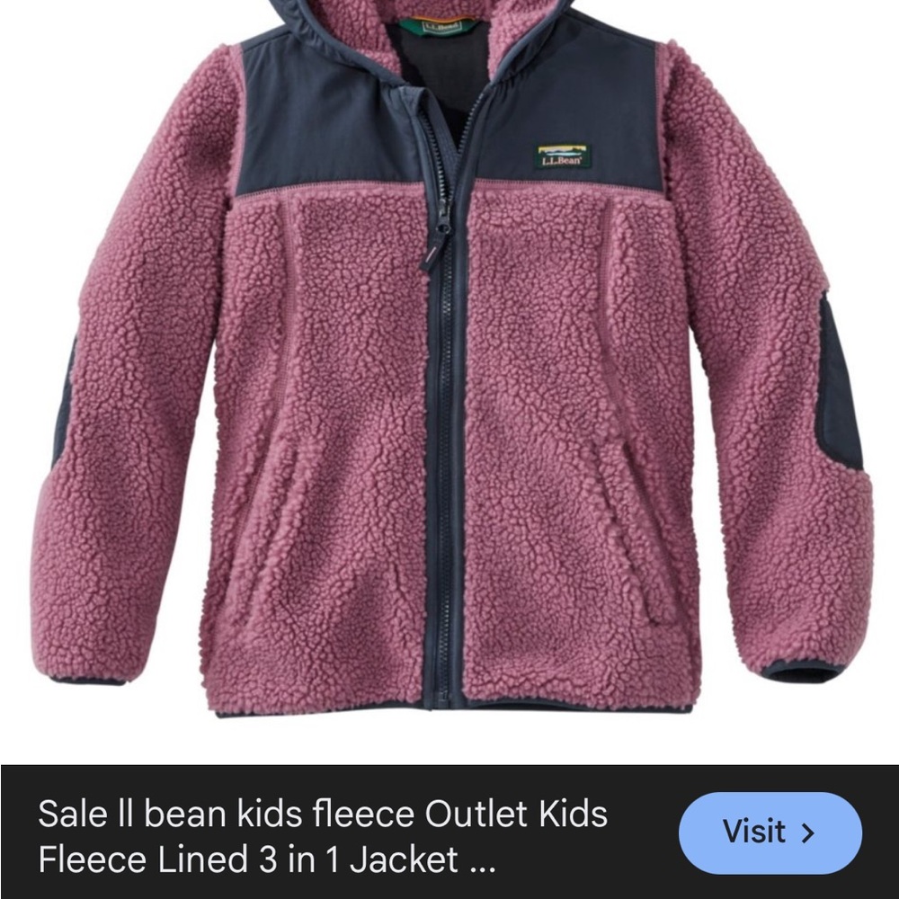 L.L. Bean Sherpa Fleece Hooded Navy and Pink Fleece Jacket Medium 10-12